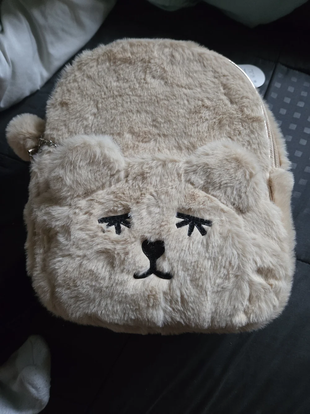 Plush Bear Kids Backpack - Beige Faux Fur